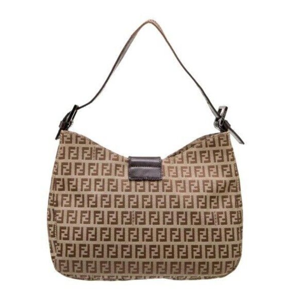 Fendi Hobo Baguette Brown & Beige Zucchino Canvas Gunmetal Hardware - Picture 3 of 8